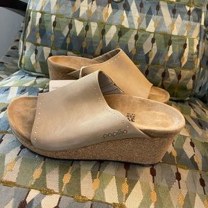 New Papillio leather tan Birkenstock wedge sandals sz 39 8.5